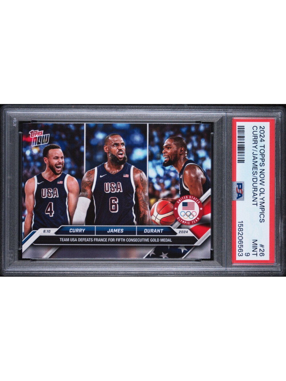 2024 Topps Now Olympic #26 Curry /James/ Durant Team USA Gold Medal PSA 9